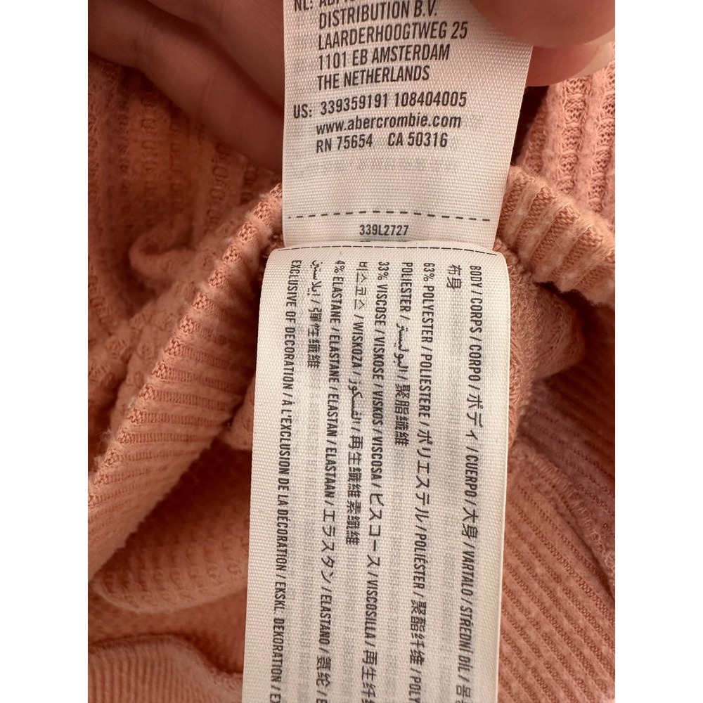Hollister Womens XS Pink Waffle Knit Crossover Front Thermal Long Sleeve Top - Picture 4 of 4